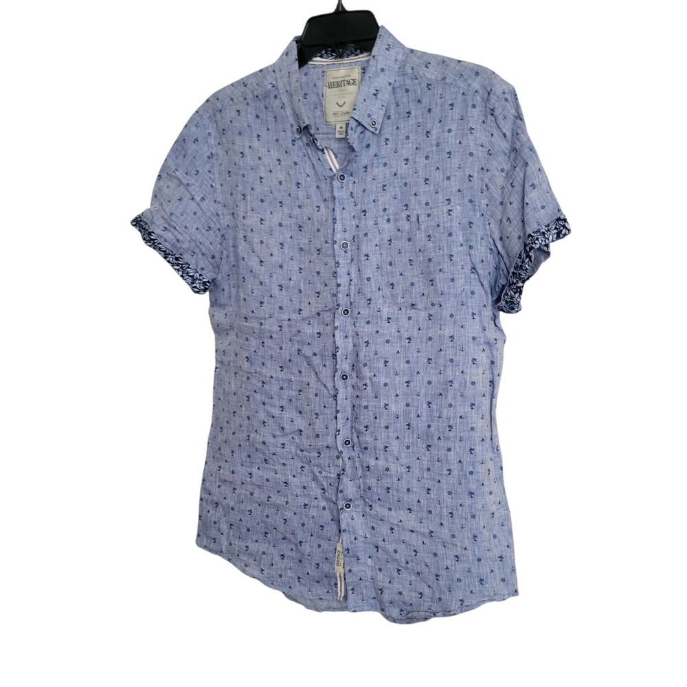 Heritage Report Collection Slim-Fit Short Sleeves Linen Shirt Men’s Medium - Picture 4 of 6